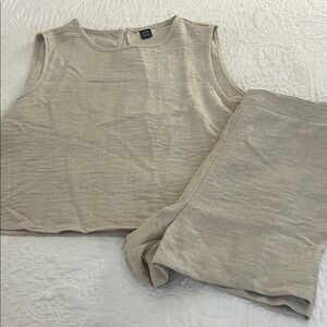 Beige Sleeveless Top and Pants Set